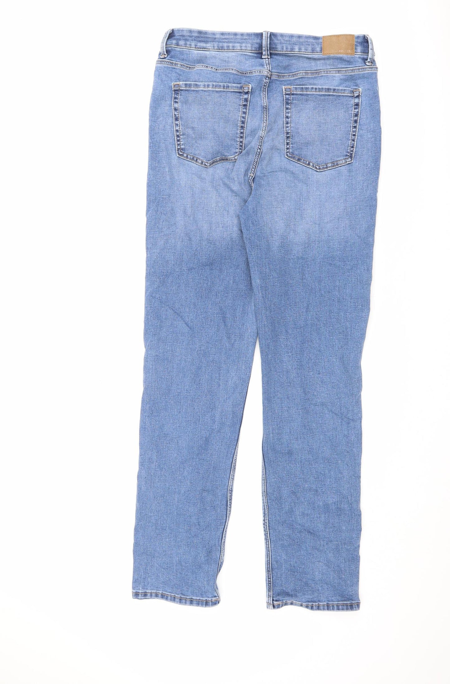 Marks and Spencer Womens Blue Cotton Straight Jeans Size 14 L30 in Regular Zip