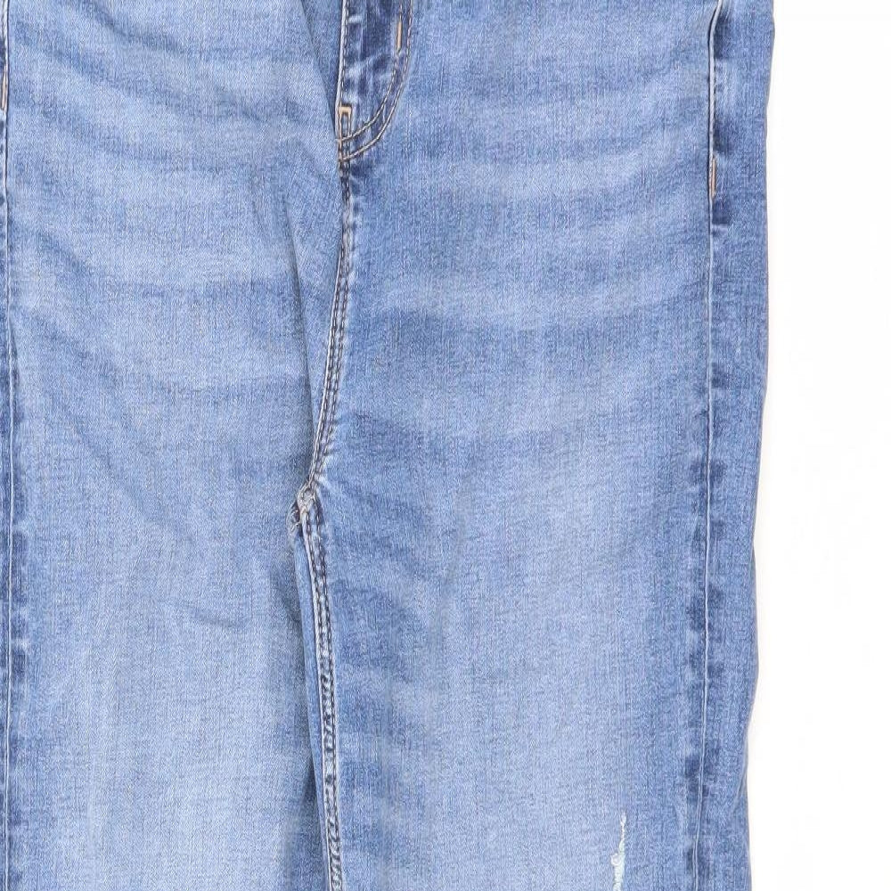 Marks and Spencer Womens Blue Cotton Straight Jeans Size 14 L30 in Regular Zip