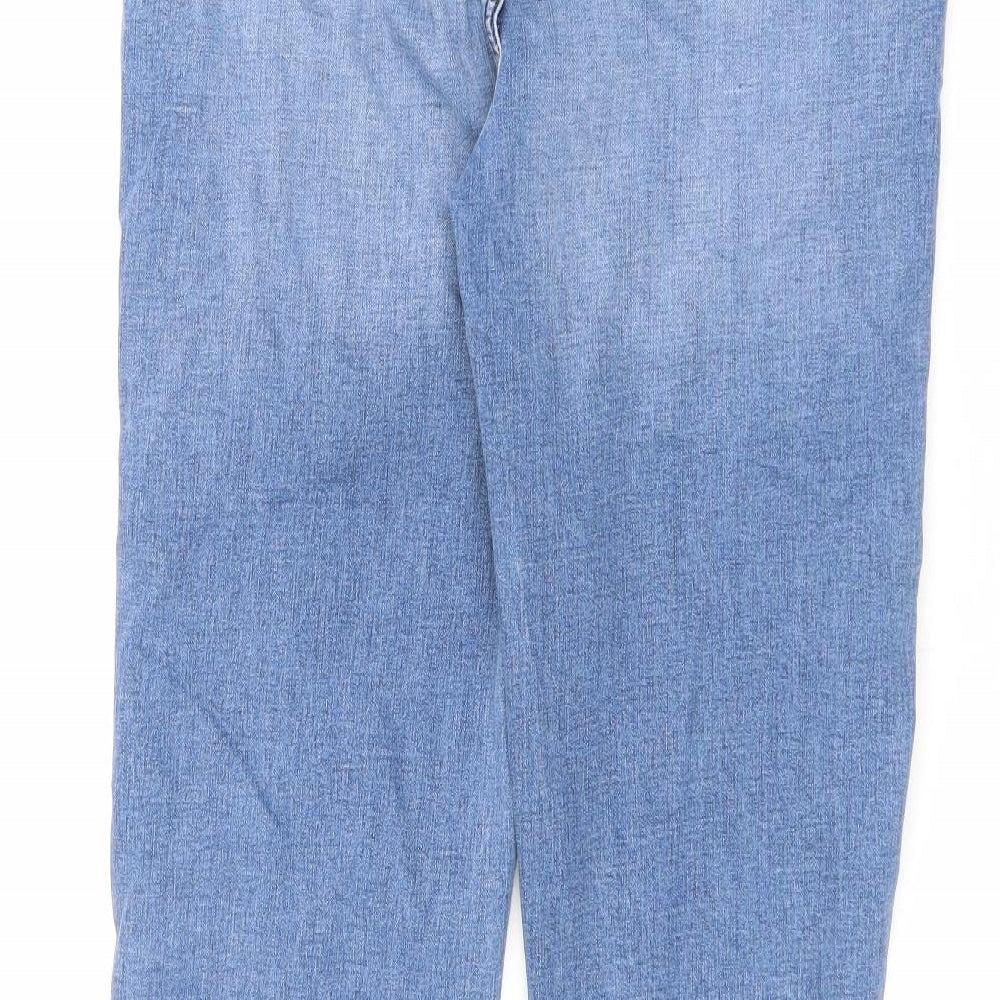 Marks and Spencer Womens Blue Cotton Straight Jeans Size 14 L30 in Regular Zip