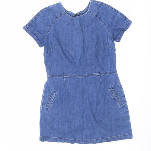 Blonde+Blonde Womens Blue Cotton A-Line Size 12 Round Neck Zip