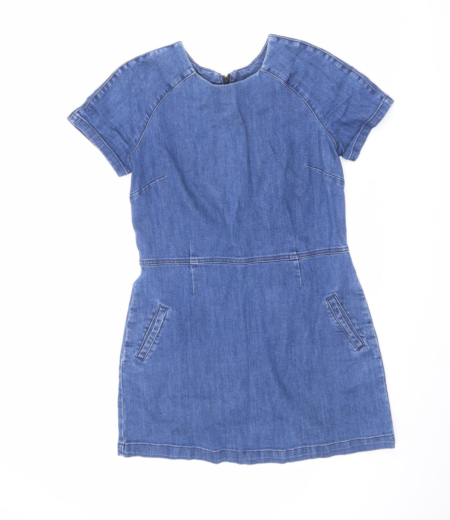 Blonde+Blonde Womens Blue Cotton A-Line Size 12 Round Neck Zip