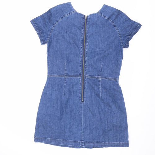 Blonde+Blonde Womens Blue Cotton A-Line Size 12 Round Neck Zip