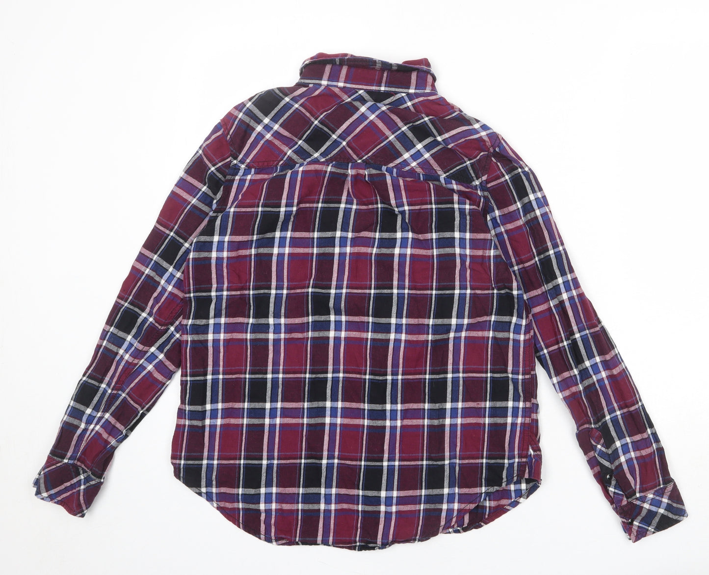 New Look Womens Multicoloured Plaid 100% Cotton Basic Button-Up Size 12 Collared