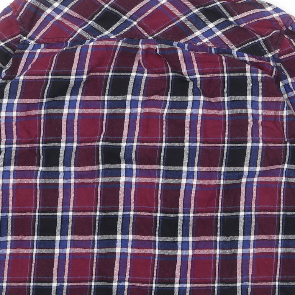 New Look Womens Multicoloured Plaid 100% Cotton Basic Button-Up Size 12 Collared
