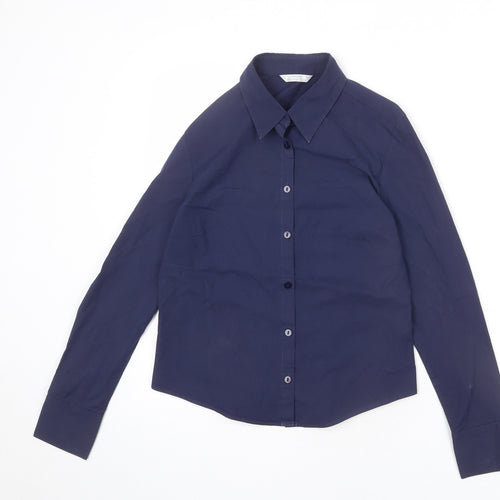 St Michael Womens Blue Cotton Basic Button-Up Size 8 Collared - Short Length
