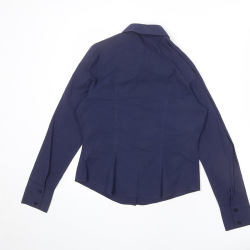 St Michael Womens Blue Cotton Basic Button-Up Size 8 Collared - Short Length