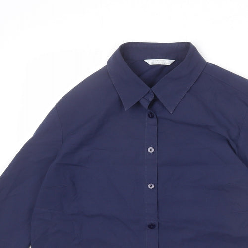 St Michael Womens Blue Cotton Basic Button-Up Size 8 Collared - Short Length