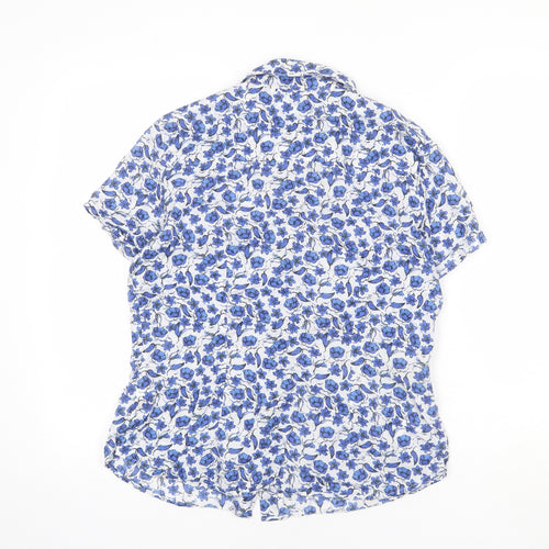 H&M Womens White Floral 100% Cotton Basic Button-Up Size 14 Collared