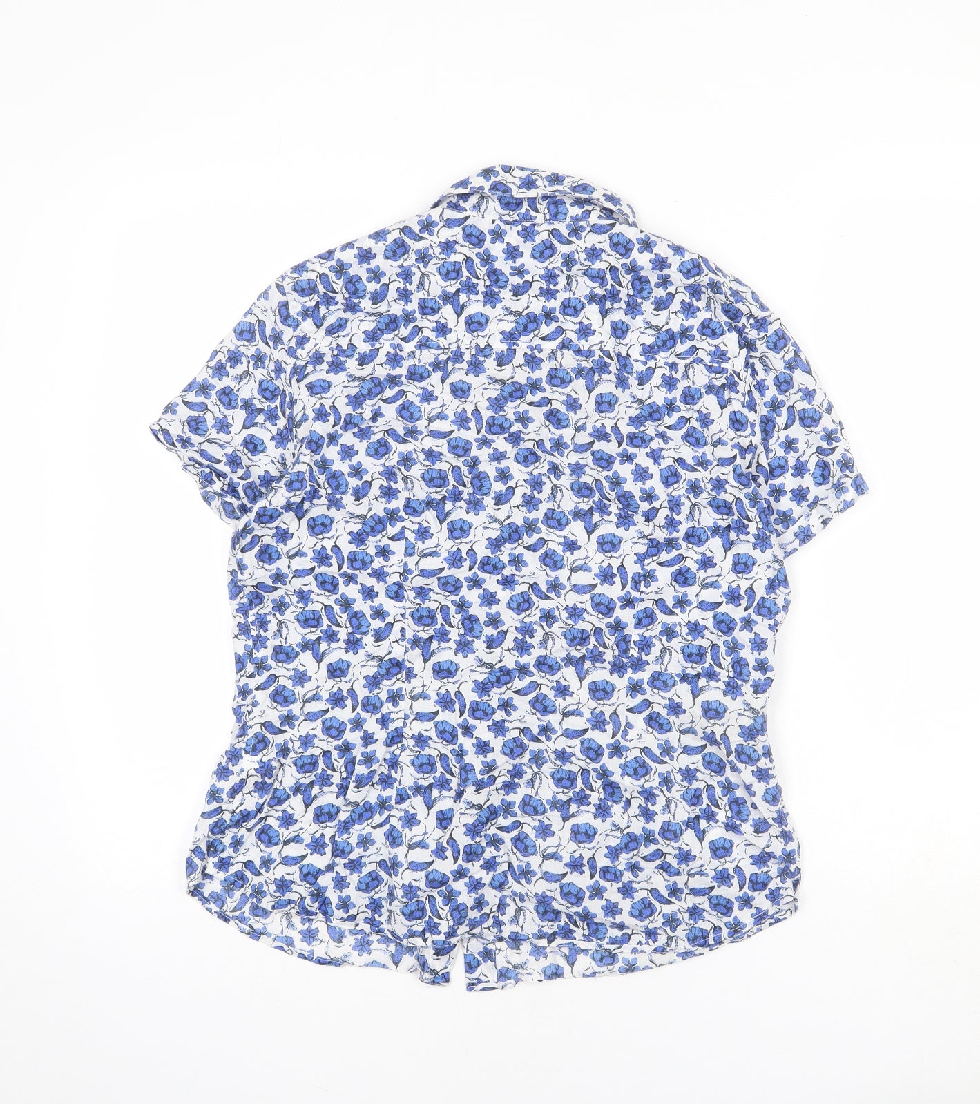 H&M Womens White Floral 100% Cotton Basic Button-Up Size 14 Collared