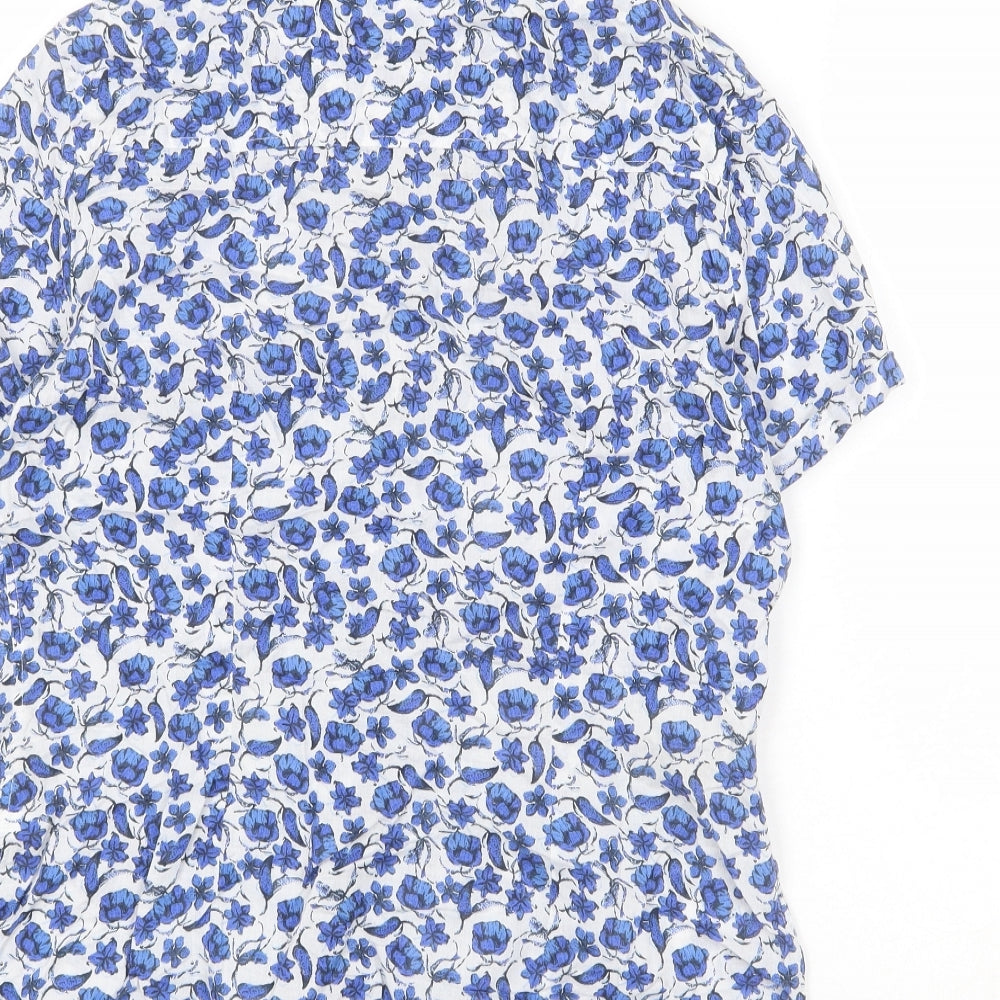 H&M Womens White Floral 100% Cotton Basic Button-Up Size 14 Collared