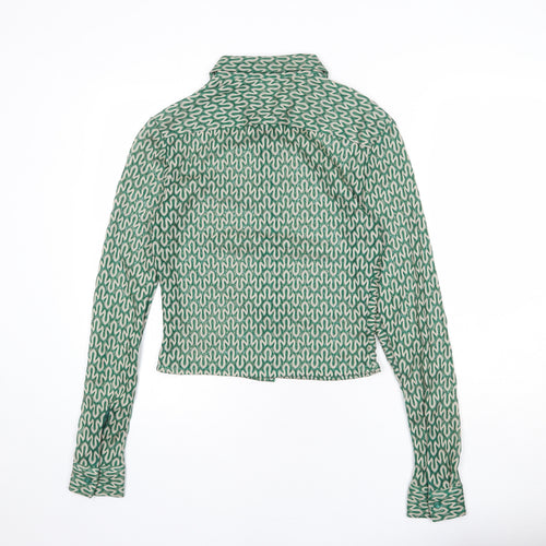 ASOS Womens Green Geometric Polyester Basic Button-Up Size XS Collared