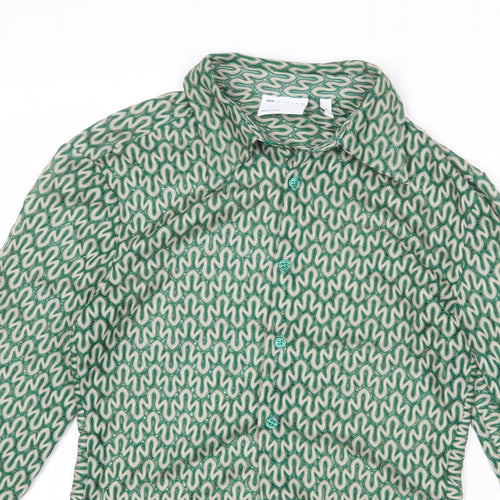 ASOS Womens Green Geometric Polyester Basic Button-Up Size XS Collared