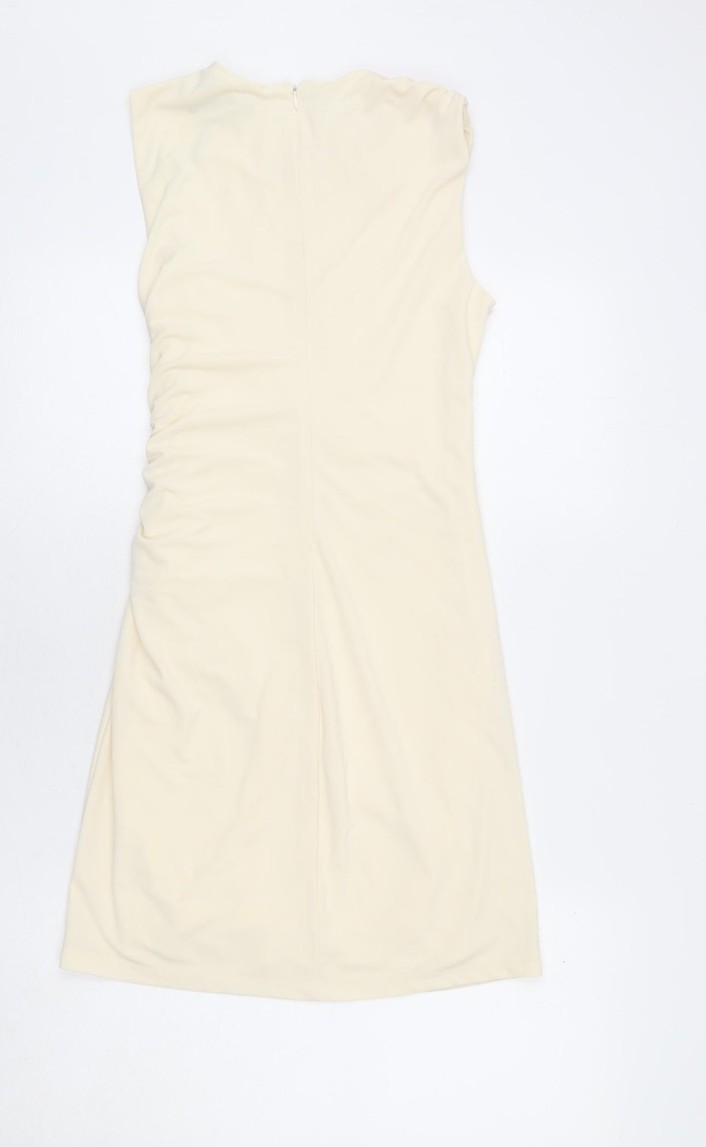 Zara Womens Beige Polyester Bodycon Size S Roll Neck Zip - Ruched Sides