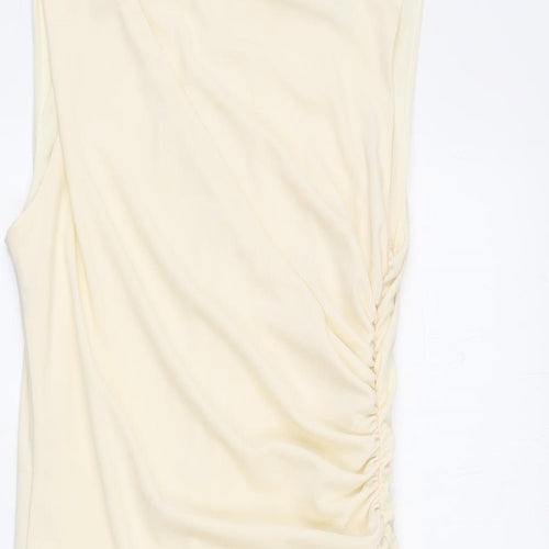 Zara Womens Beige Polyester Bodycon Size S Roll Neck Zip - Ruched Sides