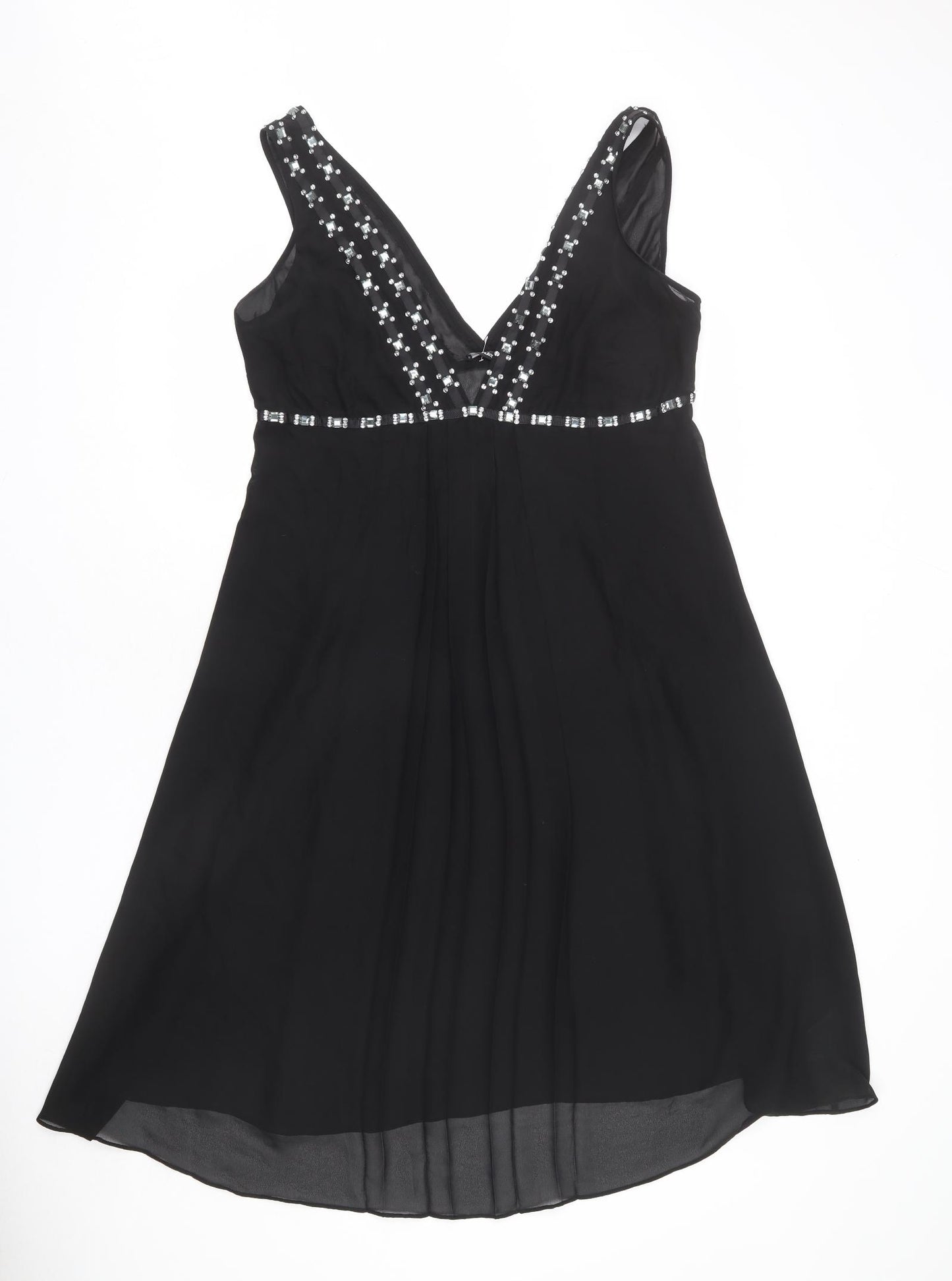 Autograph Womens Black Polyester Trapeze & Swing Size 16 V-Neck Zip - Pleated, Sequins