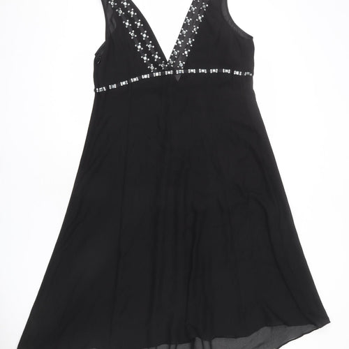 Autograph Womens Black Polyester Trapeze & Swing Size 16 V-Neck Zip - Pleated, Sequins