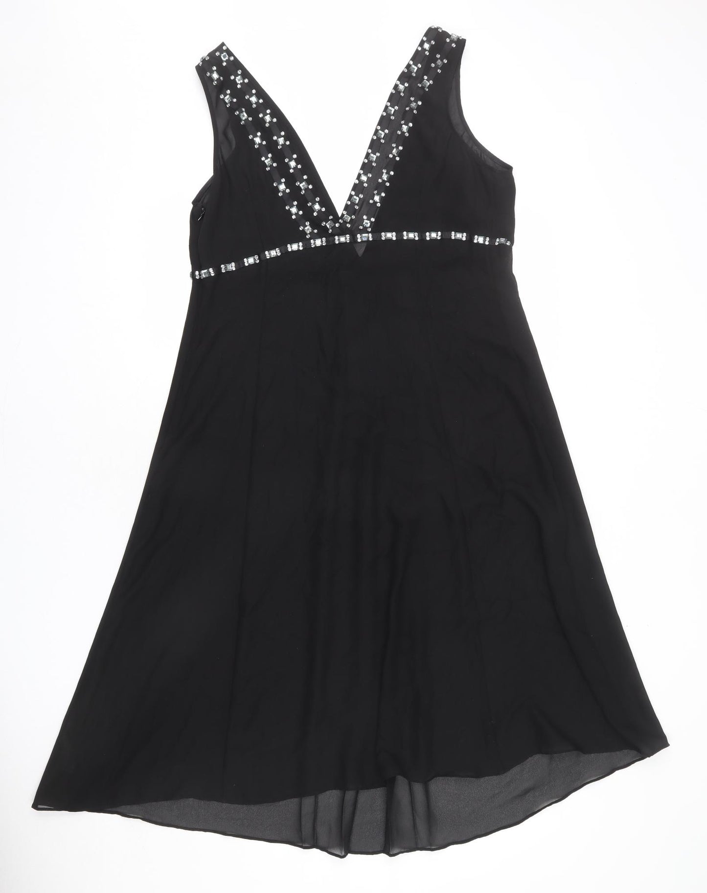 Autograph Womens Black Polyester Trapeze & Swing Size 16 V-Neck Zip - Pleated, Sequins