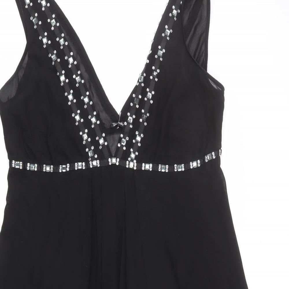 Autograph Womens Black Polyester Trapeze & Swing Size 16 V-Neck Zip - Pleated, Sequins
