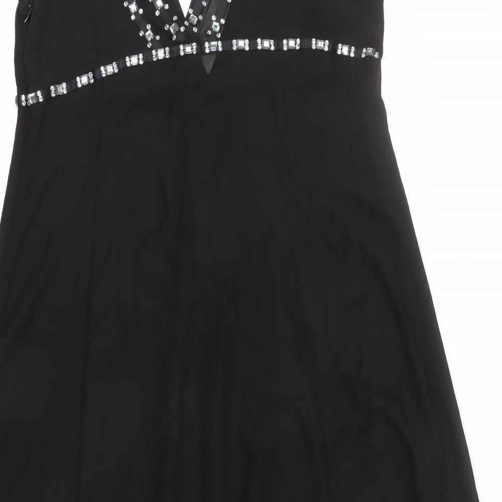 Autograph Womens Black Polyester Trapeze & Swing Size 16 V-Neck Zip - Pleated, Sequins