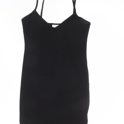 Topshop Womens Black Polyester Bodycon Size 12 V-Neck Pullover - Mini