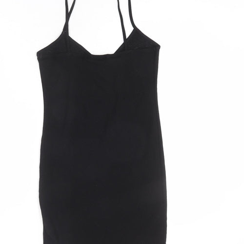 Topshop Womens Black Polyester Bodycon Size 12 V-Neck Pullover - Mini