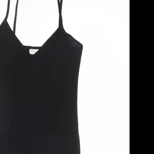 Topshop Womens Black Polyester Bodycon Size 12 V-Neck Pullover - Mini
