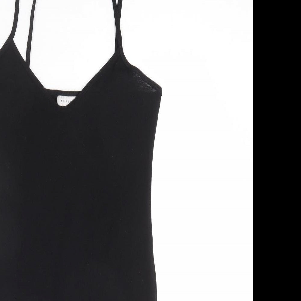 Topshop Womens Black Polyester Bodycon Size 12 V-Neck Pullover - Mini