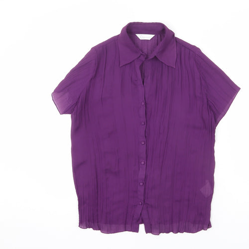 Classics Womens Purple Polyester Basic Blouse Size 14 Collared - Ribbed, Sheer, Button-Up