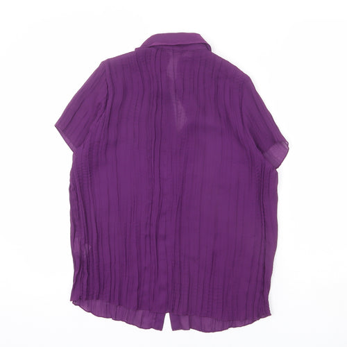 Classics Womens Purple Polyester Basic Blouse Size 14 Collared - Ribbed, Sheer, Button-Up