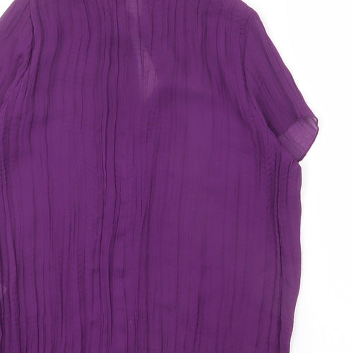 Classics Womens Purple Polyester Basic Blouse Size 14 Collared - Ribbed, Sheer, Button-Up