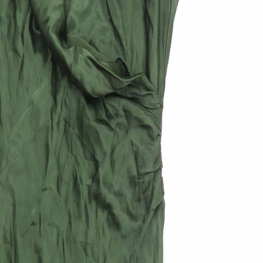 Zara Womens Green Polyester Slip Dress Size M Cowl Neck Zip