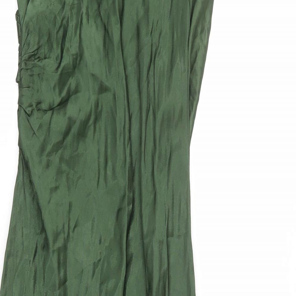 Zara Womens Green Polyester Slip Dress Size M Cowl Neck Zip