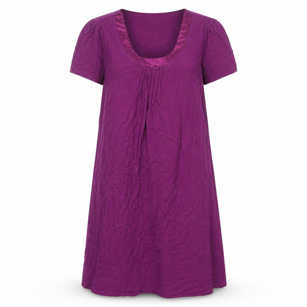 Front view of Per Una women’s purple viscose shift, size UK 12, scoop neck pullover