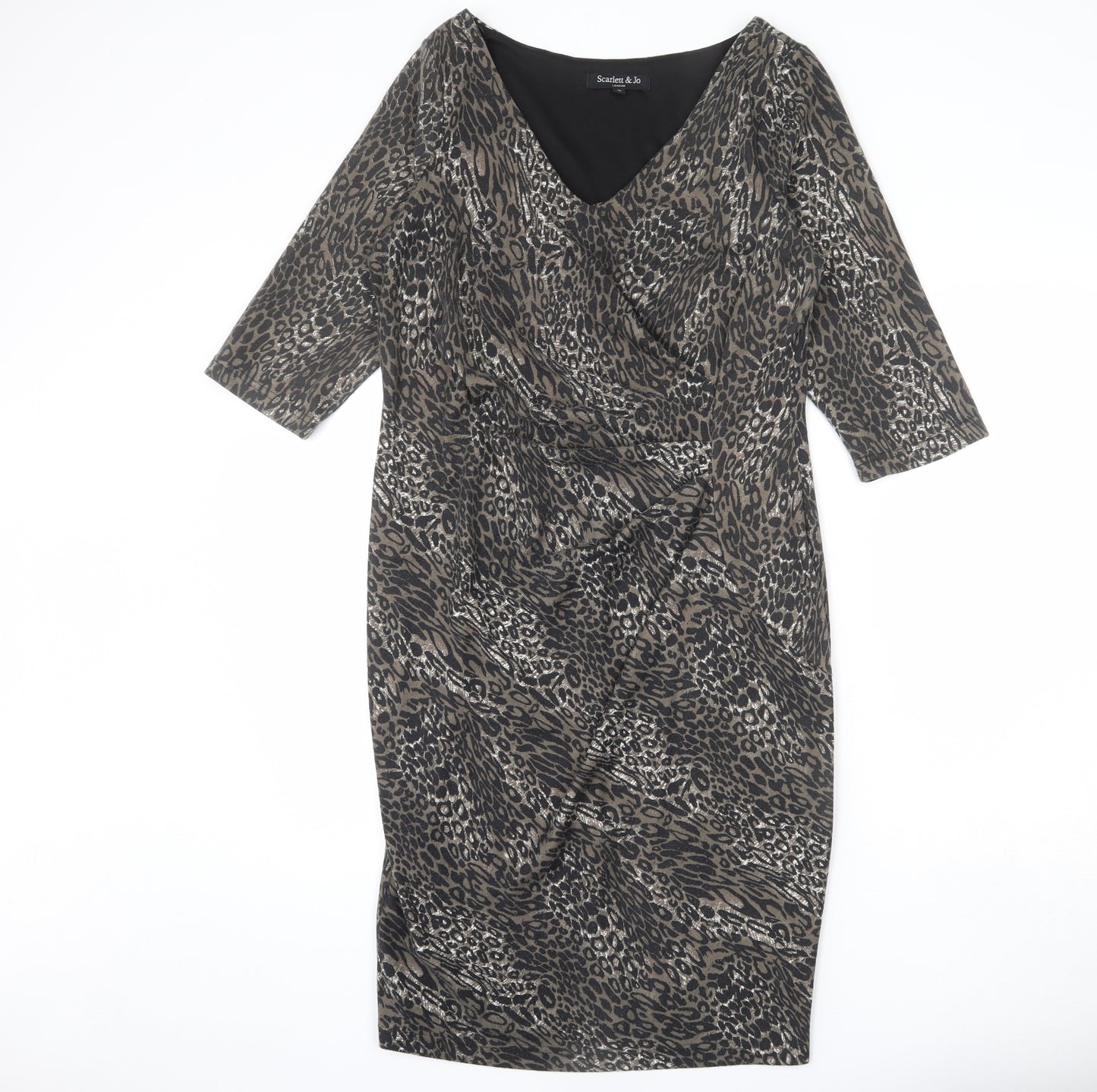 Scarlett & Jo Womens Multicoloured Animal Print Polyester Bodycon Size 16 V-Neck Pullover - Leopard Print