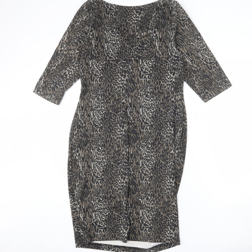 Scarlett & Jo Womens Multicoloured Animal Print Polyester Bodycon Size 16 V-Neck Pullover - Leopard Print