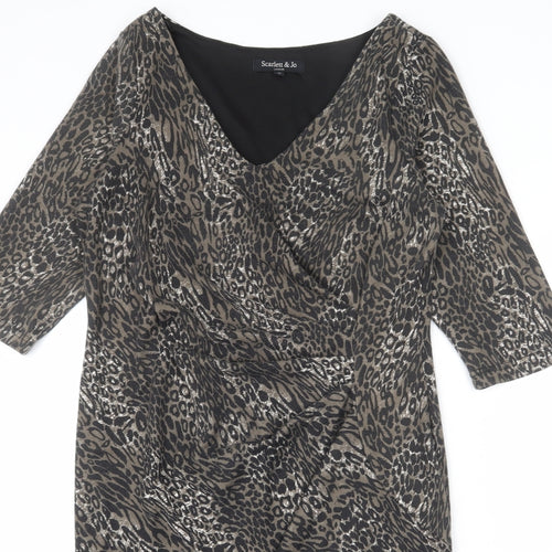 Scarlett & Jo Womens Multicoloured Animal Print Polyester Bodycon Size 16 V-Neck Pullover - Leopard Print