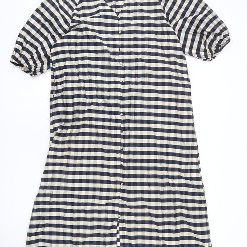 H&M Womens Beige Plaid Viscose Shift Size XS V-Neck Pullover