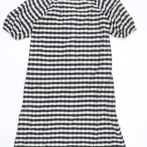 H&M Womens Beige Plaid Viscose Shift Size XS V-Neck Pullover