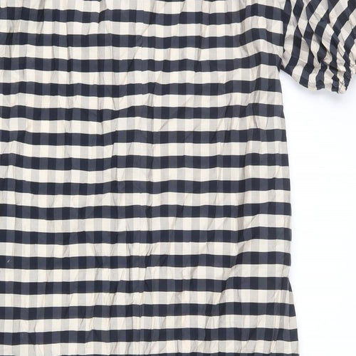 H&M Womens Beige Plaid Viscose Shift Size XS V-Neck Pullover