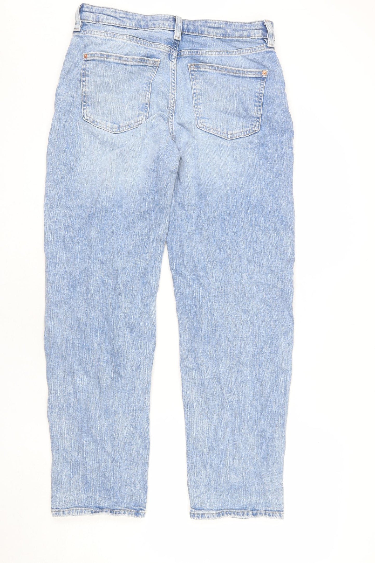Marks and Spencer Womens Blue Cotton Boyfriend Jeans Size 12 L28 in Regular Zip