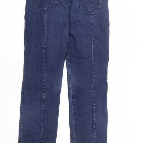 Per Una Womens Blue Cotton Straight Jeans Size 12 L32 in Regular Zip - Pleated