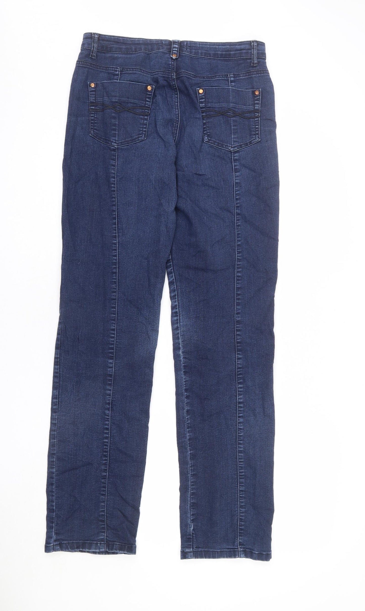 Per Una Womens Blue Cotton Straight Jeans Size 12 L32 in Regular Zip - Pleated