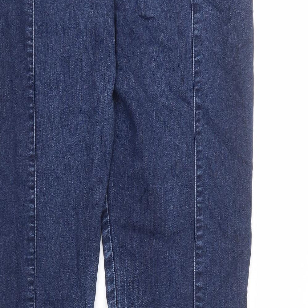 Per Una Womens Blue Cotton Straight Jeans Size 12 L32 in Regular Zip - Pleated