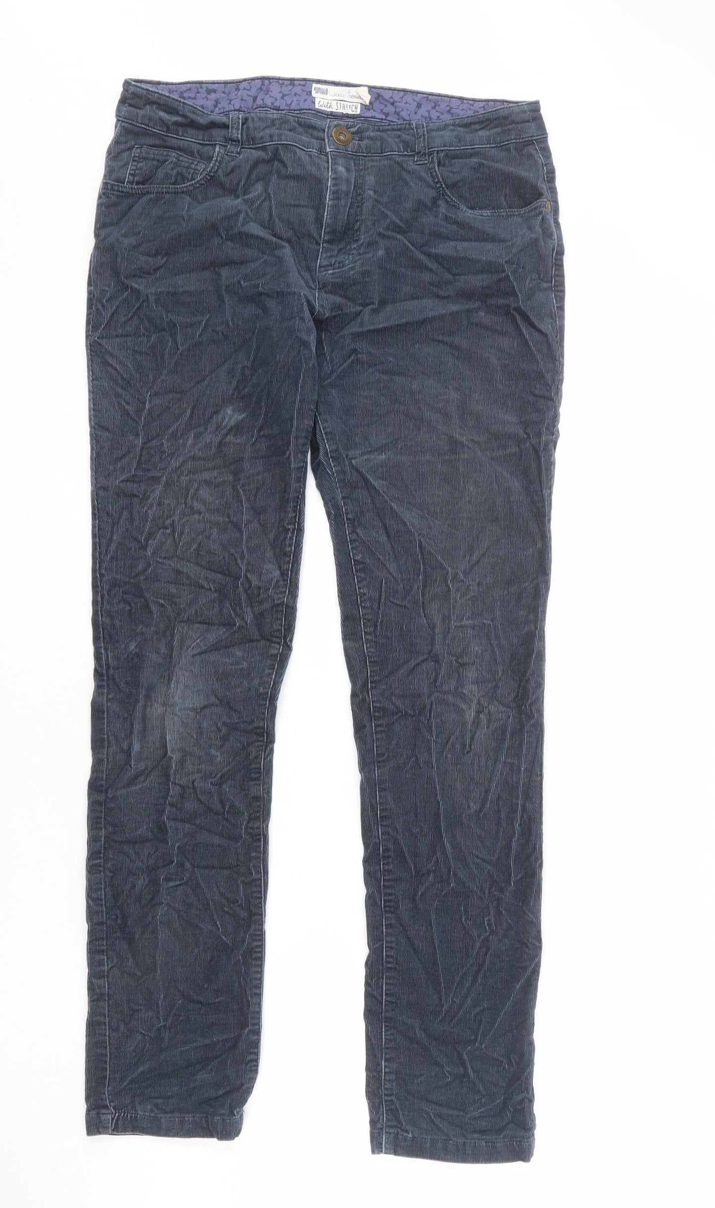 Seasalt Womens Blue Cotton Trousers Size 12 L28 in Regular Zip - Stretch