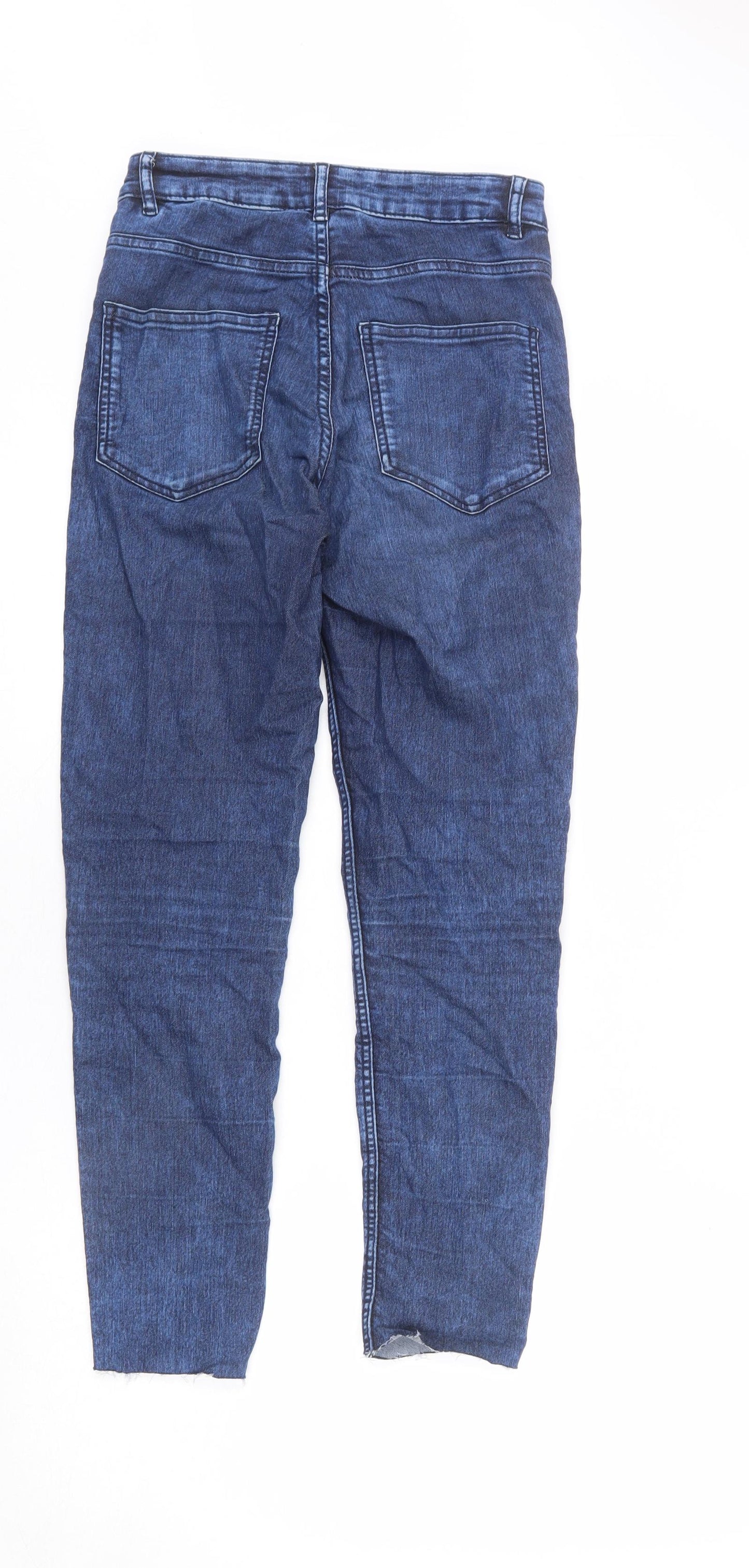 Divided by H&M Womens Blue Cotton Skinny Jeans Size 10 L25 in Regular Zip - Short, Acid Wash Look
