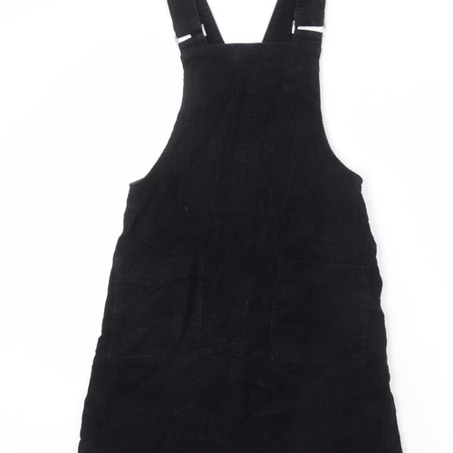 New Look Womens Black Cotton Pinafore/Dungaree Dress Size 6 Square Neck Pullover - Adjustable Straps