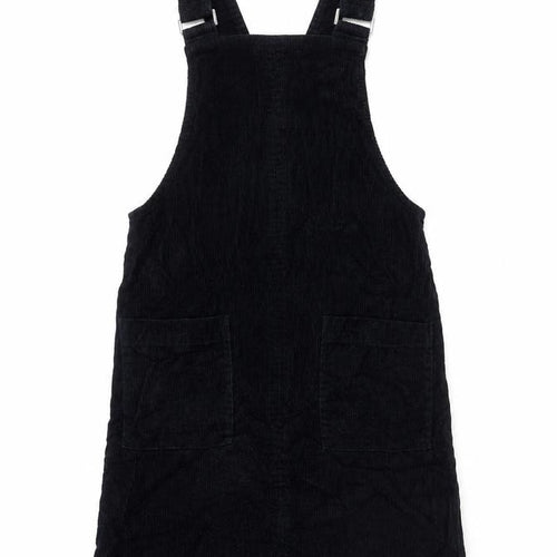 New Look Womens Black Cotton Pinafore/Dungaree Dress Size 6 Square Neck Pullover - Adjustable Straps