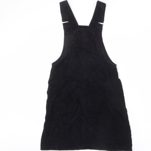 New Look Womens Black Cotton Pinafore/Dungaree Dress Size 6 Square Neck Pullover - Adjustable Straps