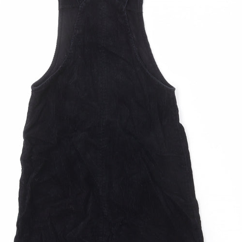 New Look Womens Black Cotton Pinafore/Dungaree Dress Size 6 Square Neck Pullover - Adjustable Straps
