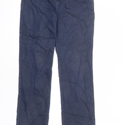 Warehouse Womens Blue Cotton Trousers Size 12 L28 in Regular Zip